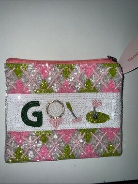 Golf Sequin Coin Purse - Pink & Green